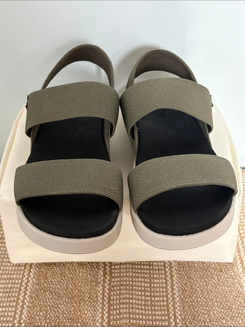Keen Women’s Elle Backstrap Strap in Dusty Olive, Sporty Platform Wedge—  Size-7